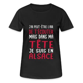 Dans ma tête je suis en Alsace - T-shirt respirant Femme - noir - Devant - AI Model Female 172 light (172cm)