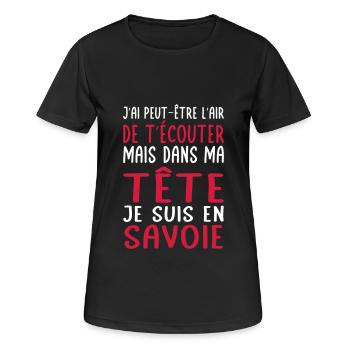 Dans ma tête je suis en Savoie - Cadeau humour - T-shirt respirant Femme - noir - Devant - AI Model Female 172 light (172cm)