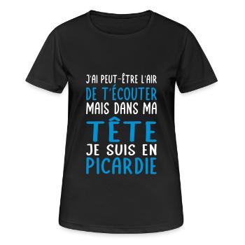 Dans ma tête je suis en Picardie - Cadeau humour - T-shirt respirant Femme - noir - Devant - AI Model Female 172 light (172cm)