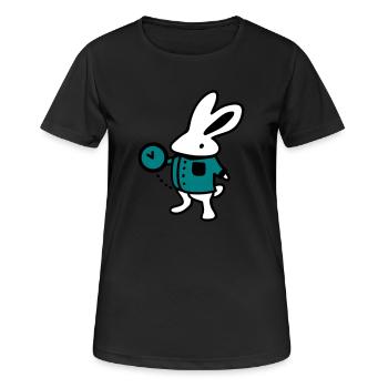 Kaninchen + Uhr - Frauen T-Shirt atmungsaktiv - Schwarz - Vorne - AI Model Female 172 light (172cm)