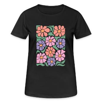 Boho Flora Blumen - Frauen T-Shirt atmungsaktiv - Schwarz - Vorne - AI Model Female 172 light (172cm)
