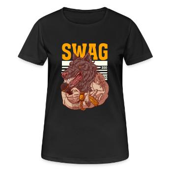 Rapper mit Wolfskopf und Tattoos - Frauen T-Shirt atmungsaktiv - Schwarz - Vorne - AI Model Female 172 light (172cm)