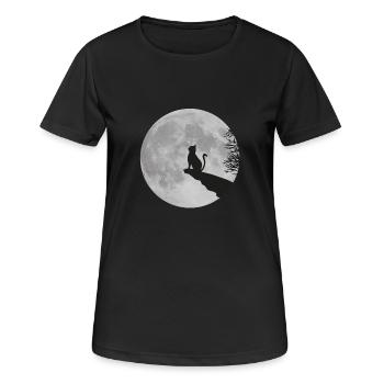 Chat lune pleine lune kitty cat rock - T-shirt respirant Femme - noir - Devant - AI Model Female 172 light (172cm)