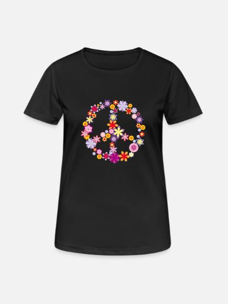 Peace / Paix symbole de fleurs - T-shirt respirant Femme - noir