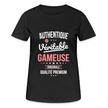 Authentique et véritable gameuse - Originale - T-shirt respirant Femme - noir - Devant - AI Model Female 172 light (172cm)
