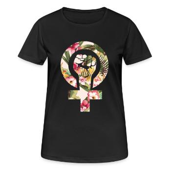 Femisten fleurs de poing - féministe - femmes - T-shirt respirant Femme - noir - Devant - AI Model Female 172 light (172cm)