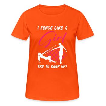 Fencing Girl - Frauen T-Shirt atmungsaktiv - Neonorange - Vorne - AI Model Female 172 dark (172cm)