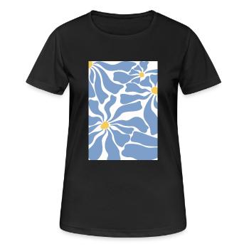 Abstrakte Blumenwelle – Blau & Gelb - Frauen T-Shirt atmungsaktiv - Schwarz - Vorne - AI Model Female 172 light (172cm)
