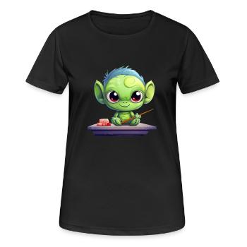 alien grün außerirdisch suschi stäbchen japan - Frauen T-Shirt atmungsaktiv - Schwarz - Vorne - AI Model Female 172 light (172cm)