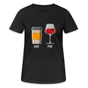 AM PM - Café le matin - Vin le soir - T-shirt respirant Femme - noir - Devant - AI Model Female 172 light (172cm)