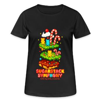 Zuckerstapel-Sinfonie – Welt für Welt ein Biss - Frauen T-Shirt atmungsaktiv - Schwarz - Vorne - AI Model Female 172 light (172cm)