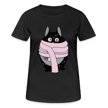 Katze mit Schal - Frauen T-Shirt atmungsaktiv - Schwarz - Vorne - AI Model Female 172 light (172cm)