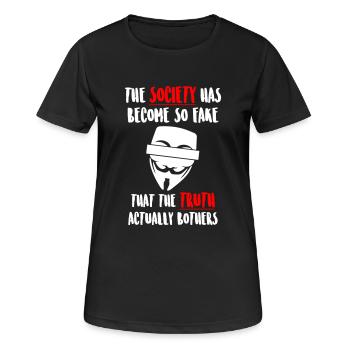 Fake Society Anonymous - Frauen T-Shirt atmungsaktiv - Schwarz - Vorne - AI Model Female 172 light (172cm)