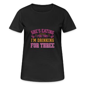 Sie isst für zwei Ich trinke für drei Papa - Frauen T-Shirt atmungsaktiv - Schwarz - Vorne - AI Model Female 172 light (172cm)