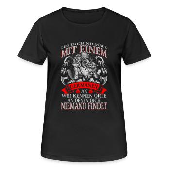 Achtung Germane - Frauen T-Shirt atmungsaktiv - Schwarz - Vorne - AI Model Female 172 light (172cm)