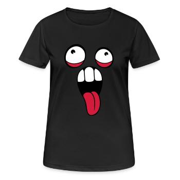 visage fou tête yeux langue langue bouche tendue - T-shirt respirant Femme - noir - Devant - AI Model Female 172 light (172cm)