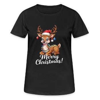 Rentier Weihnachtspullover Merry Christmas lustig - Frauen T-Shirt atmungsaktiv - Schwarz - Vorne - AI Model Female 172 light (172cm)