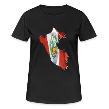 Peru Flagge in der Peru Landkarte - Frauen T-Shirt atmungsaktiv - Schwarz - Vorne - AI Model Female 172 light (172cm)