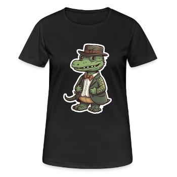 Un mignon crocodile portant un nœud papillon - T-shirt respirant Femme - noir - Devant - AI Model Female 172 light (172cm)