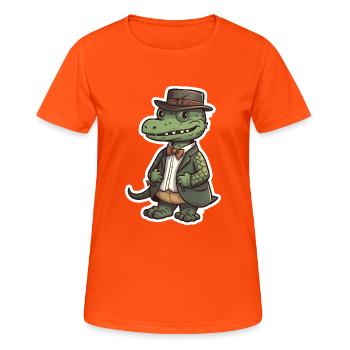 Un mignon crocodile portant un nœud papillon - T-shirt respirant Femme - orange néon - Devant - AI Model Female 172 dark (172cm)
