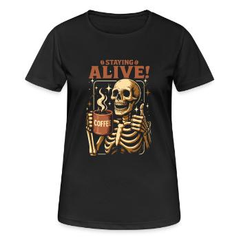 Staying Alive Skelett Kaffee - Frauen T-Shirt atmungsaktiv - Schwarz - Vorne - AI Model Female 172 light (172cm)