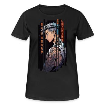 Homme tatoué cyber orange - T-shirt respirant Femme - noir - Devant - AI Model Female 172 light (172cm)