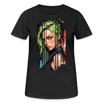 Cyber femme Urban city - T-shirt respirant Femme - noir - Devant - AI Model Female 172 light (172cm)