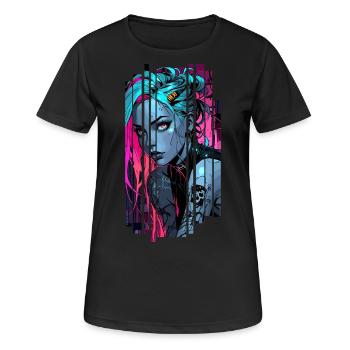 Cyber girl bleu néon - T-shirt respirant Femme - noir - Devant - AI Model Female 172 light (172cm)