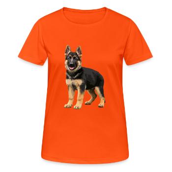 Deutscher Schäferhund Welpe echt - Frauen T-Shirt atmungsaktiv - Neonorange - Vorne - AI Model Female 172 dark (172cm)