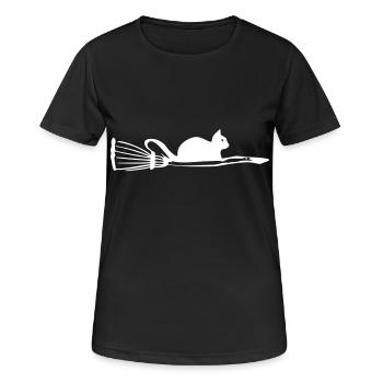 Katze mit Besen - Frauen T-Shirt atmungsaktiv - Schwarz - Vorne - AI Model Female 172 light (172cm)