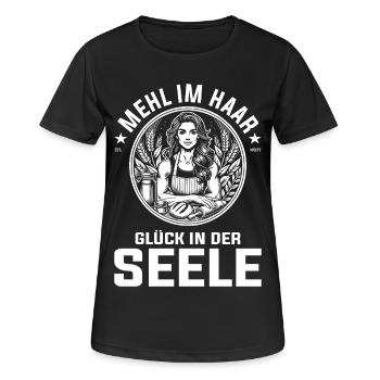 Mehl im Haar, Glück in der Seele - Backen Design - Frauen T-Shirt atmungsaktiv - Schwarz - Vorne - AI Model Female 172 light (172cm)