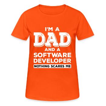 Programmeur père développeur de logiciels IT papa - T-shirt respirant Femme - orange néon - Devant - AI Model Female 172 dark (172cm)