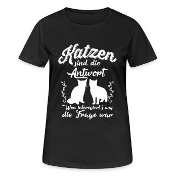 Katzen sind die Antwort - Frauen T-Shirt atmungsaktiv - Schwarz - Vorne - AI Model Female 172 light (172cm)