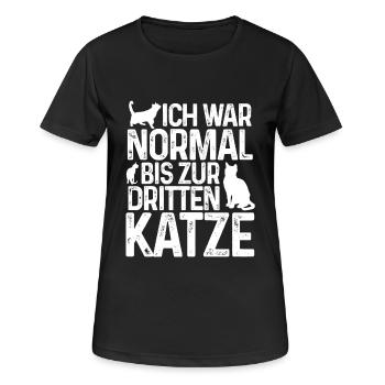 Ich war normal bis zur dritten Katze - Frauen T-Shirt atmungsaktiv - Schwarz - Vorne - AI Model Female 172 light (172cm)
