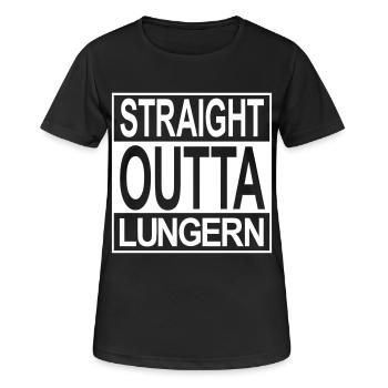Straight outta Lungern - Frauen T-Shirt atmungsaktiv - Schwarz - Vorne - AI Model Female 172 light (172cm)