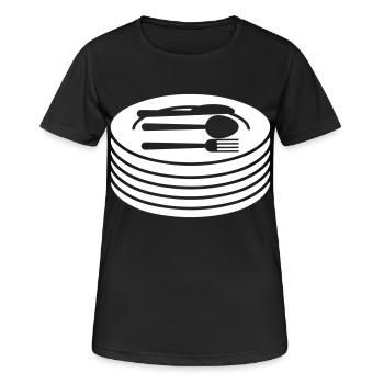 Geschirr Teller Besteck - Frauen T-Shirt atmungsaktiv - Schwarz - Vorne - AI Model Female 172 light (172cm)