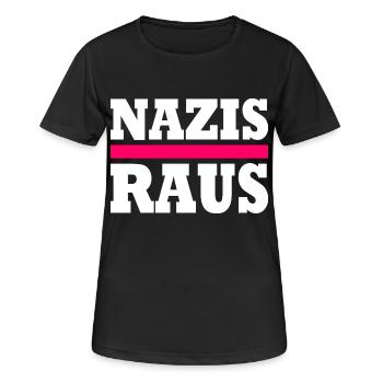 Nazis raus - Frauen T-Shirt atmungsaktiv - Schwarz - Vorne - AI Model Female 172 light (172cm)