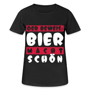 der Beweis: BIER MACHT SCHÖN - Frauen T-Shirt atmungsaktiv - Schwarz - Vorne - AI Model Female 172 light (172cm)