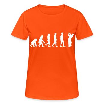 Evolution Golf - Frauen T-Shirt atmungsaktiv - Neonorange - Vorne - AI Model Female 172 dark (172cm)