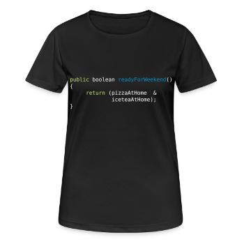 JAVA CODE - READY FOR WEEKEND - T-shirt respirant Femme - noir - Devant - AI Model Female 172 light (172cm)