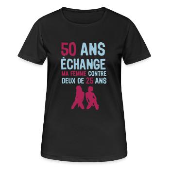 50 ans anniversaire echange femme deux - T-shirt respirant Femme - noir - Devant - AI Model Female 172 light (172cm)