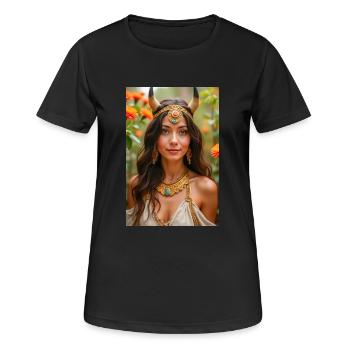 Hathor, goldener Kopfschmuck mit Sonnenscheibe - Frauen T-Shirt atmungsaktiv - Schwarz - Vorne - AI Model Female 172 light (172cm)