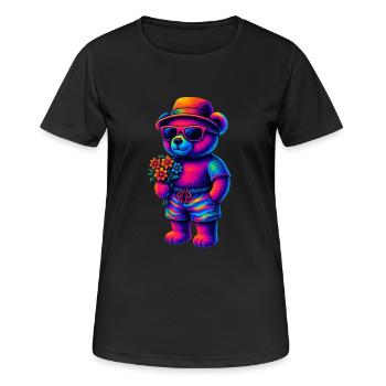 neonfarbenem Teddy im Beach-Look - Frauen T-Shirt atmungsaktiv - Schwarz - Vorne - AI Model Female 172 light (172cm)