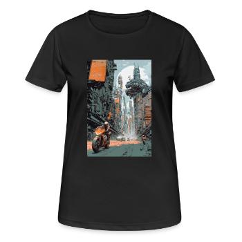 Futuristische Radtour durch Neon City - Frauen T-Shirt atmungsaktiv - Schwarz - Vorne - AI Model Female 172 light (172cm)