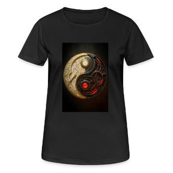 Cyber Yin Yang Gleichgewicht - Frauen T-Shirt atmungsaktiv - Schwarz - Vorne - AI Model Female 172 light (172cm)