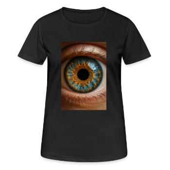 Feurige blaue Iris Nahaufnahme - Frauen T-Shirt atmungsaktiv - Schwarz - Vorne - AI Model Female 172 light (172cm)