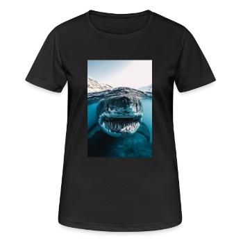 Mega Shark Nahbegegnung - Frauen T-Shirt atmungsaktiv - Schwarz - Vorne - AI Model Female 172 light (172cm)