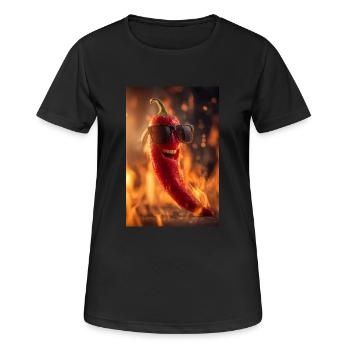 M. Chili apporte la chaleur - T-shirt respirant Femme - noir - Devant - AI Model Female 172 light (172cm)