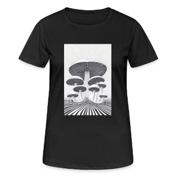 Optischer Pilzwald - Frauen T-Shirt atmungsaktiv - Schwarz - Vorne - AI Model Female 172 light (172cm)
