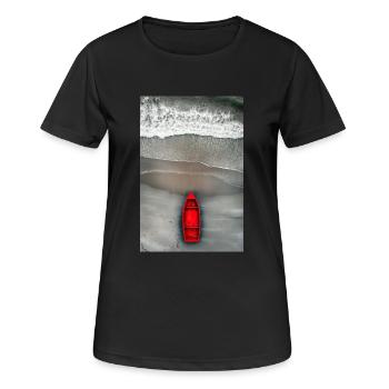 Rotes Boot am Grauen Ufer - Frauen T-Shirt atmungsaktiv - Schwarz - Vorne - AI Model Female 172 light (172cm)